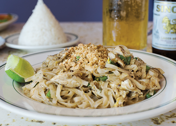 A photograph of Pad Thai with Chicken and Peanut Sauce #14 at Thai Orchid Restaurant in the Regent Village, Providenciales (Provo), Turks and Caicos Islands.